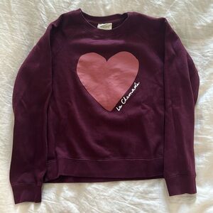 Sezane Burgundy La Chamade Pink Heart Chic Edgy Feminine Cotton Crew Size Small